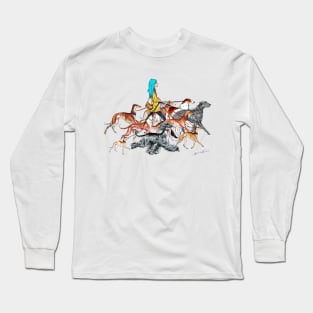 NEW!!!   Walking the Sighthounds. 4  BLUE HAIR! Long Sleeve T-Shirt